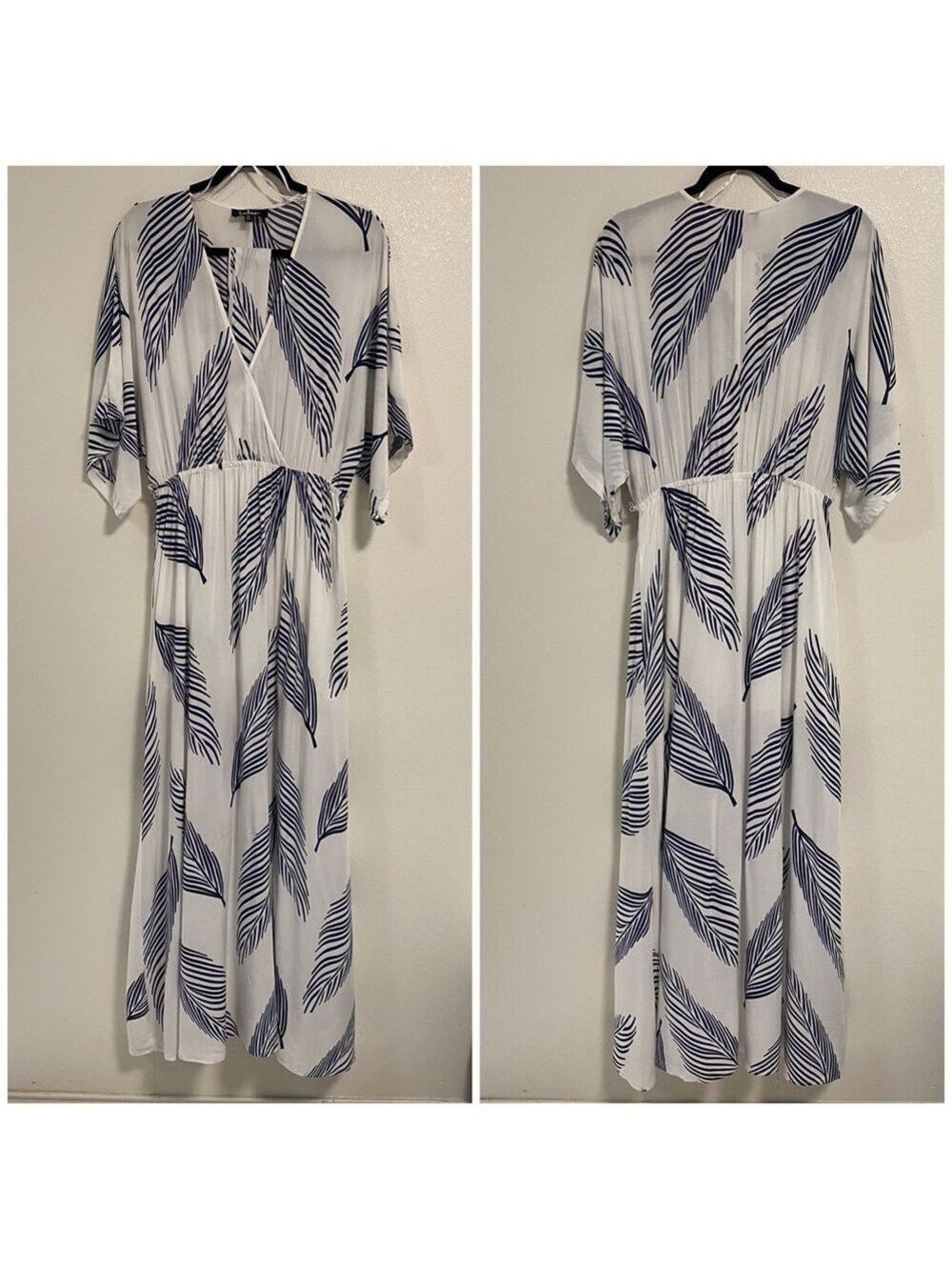Lulus Dress Women’s Size Medium Sign of the Times Blue Leaf Print Maxi Dress